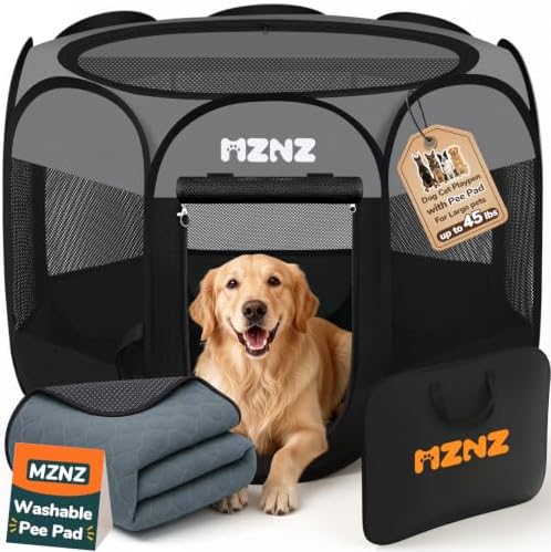 Dog Cat Small Animal Puppy Playpen with Pee Pad, Large, Dark Grey by MZNZ