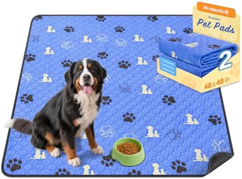 WanpeeGoo Washable Pee Pads for Dogs, Waterproof, 48 x 48 in, 2 Pack, Blue by WanpeeGoo