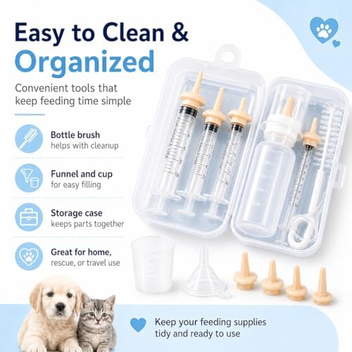 Pet Feeding Kit for Newborn Kittens & Puppies, Kitten Feeding Bottle with Soft Silicone Nipples, Nursing Syringes for Small Animals, Kitten Milk Feeder Set for Rabbit, Hamster - Image 3