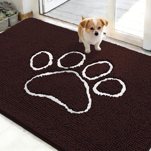 OLANLY Dog Door Mat for Muddy Paws 48x30, Paw Print Design Chenille Mud Mat by OLANLY