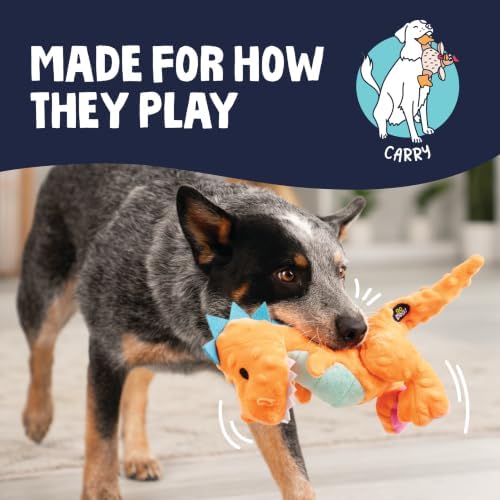 goDog Dinos T-Rex Squeaky Plush Dog Toy with Chew Guard Technology, Durable Fabric & Squeaker for Active Play, Orange, Medium - Image 5