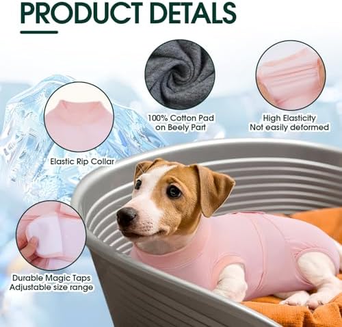 Kuoser Dog Recovery Suit, Female Male Spay Neuter Surgery Suit, Pink, XXL - Image 2