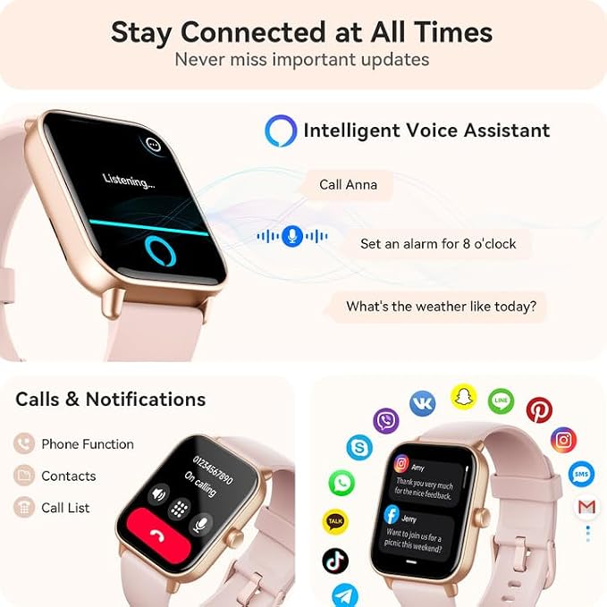 Smart Watch for Women Android & iPhone, Alexa Built-in, IP68 Waterproof Activity Fitness Tracker with Bluetooth Call (Answer/Make), 1.8" Smartwatch with Heart Rate/SpO2/Sleep Monitor, 100+ Sports Mode | Pink - Image 3