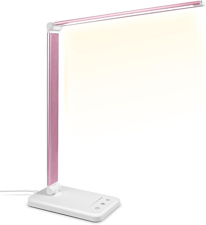 Desk Lamp, LED Desk Light with 10 Brightness Levels, 5 Color Temperatures, USB Power, Foldable Dimmable Table Lamp, Timer & Memory, Touch Control, Eye Caring Lamp for Reading Work Study Nail by JOSTIC