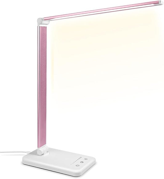 Desk Lamp, LED Desk Light with 10 Brightness Levels, 5 Color Temperatures, USB Power, Foldable Dimmable Table Lamp, Timer & Memory, Touch Control, Eye Caring Lamp for Reading Work Study Nail by JOSTIC
