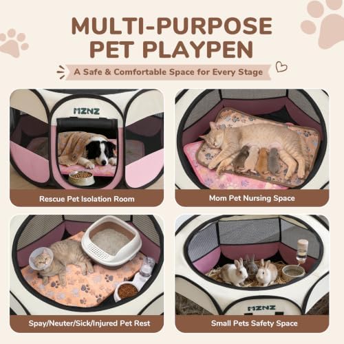 Dog Cat Small Animal Puppy Playpen Crate with 2 Blankets, Large, Pink - Image 3