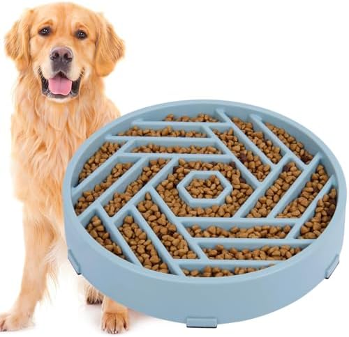 TOBYTO Slow Feeder Dog Bowls Large Medium Breed,Anti-Choking Slow Eating Dog Food Bowl,Non Slip Pet Slower Food Feeding Bowls Large Puzzle Slow Feeder Bloat Stop Maze Dog Dishes,Mist Blue by TOBYTO