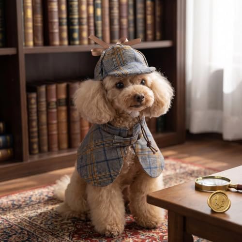 MANON ROSA Halloween Detective Dog Costume with Cape & Hat, Medium 9-12lb - Image 3