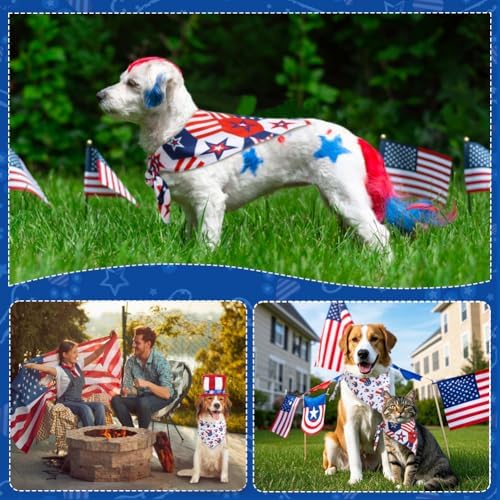 Vivifying 4th of July Dog Bandana, 2 Pack Double-Sided Triangle Patriotic Scarves with American Flag, Star & Stripes Pattern, Polyester Pet Accessories for Independence Day and Memorial Day (Large) - Image 4