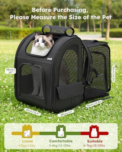 pecute Dog Backpack Expandable, Cat Carrier Backpack Breathable, Large - Image 2
