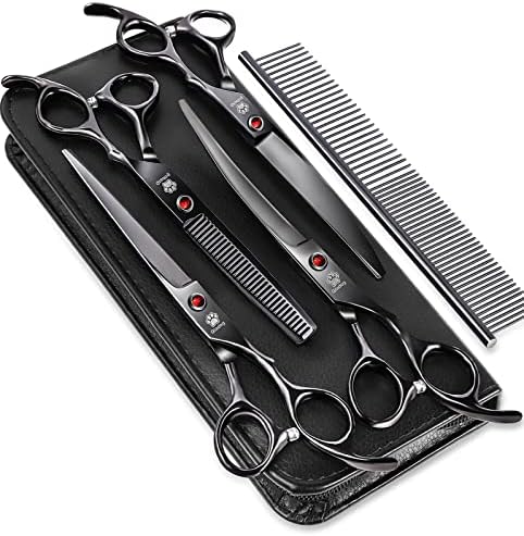 Dog Grooming Scissors Kit with Safety Round Tips, GLADOG Professional 6 in 1 Grooming Scissors for Dogs, Sharp and Heavy-duty Dog Grooming Shears for Dogs Cats Pets by GLADOG
