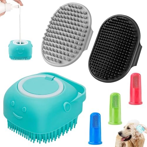 Comotech 6PCS Dog Bath Brush & Dog Toothbrush | Adjustable Handle Shampoo Brush & Scrubber for Short & Long Haired Dogs & Cats | Effectively Solve Odor & Stain Removal Problems (Black Gray Blue) by Comotech
