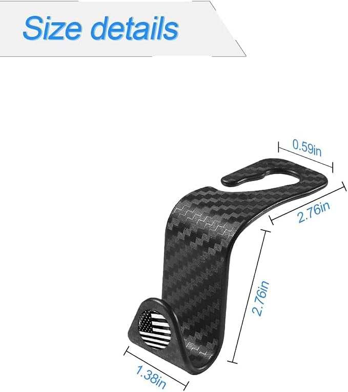4PCS Car Seat Headrest Hooks, Auto Back Seat Hanger Holder, Durable Stylish Vehicle Organizer Universal Car Accessories, Storage Hooks for Purses, Bags, Clothes, Coats (Carbon Fiber/Black Flag) - Image 2