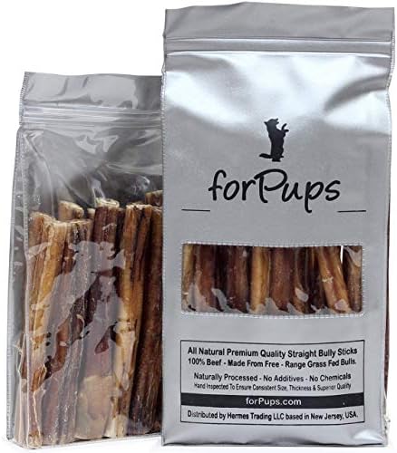 Regular Fully Organic Bully Sticks (1 Pound – 6 Inch) (16 oz Pack) - All Natural, 100% Beef Pizzle Dog Chews, Fully Digestible, Best Dental Treats for Puppies, Medium & Small Dogs (6") (1 lb) by forPups