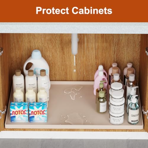 34" x 22" Extra Thick Silicone Mat Waterproof with Raised Edge, Beige - Image 5