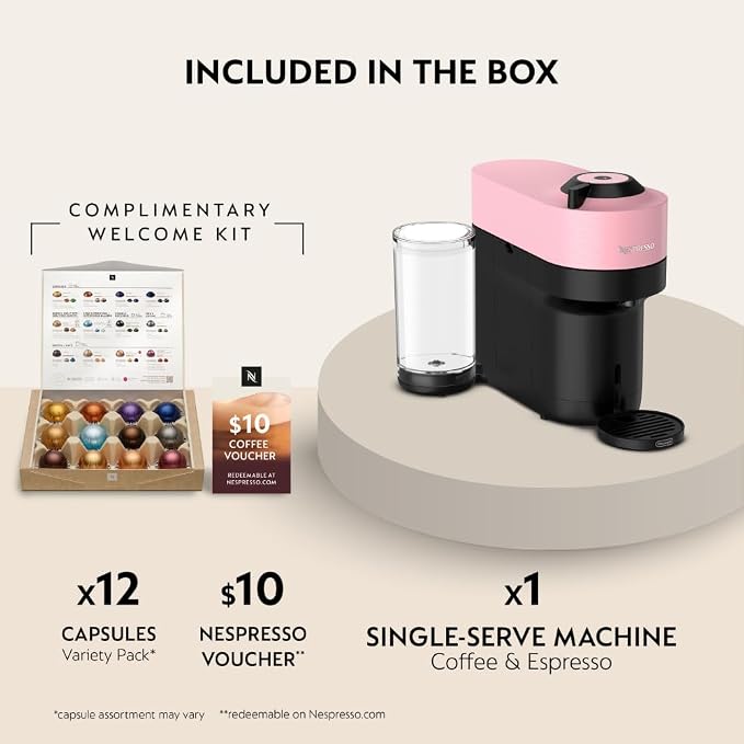 Nespresso Vertuo Pop+ Coffee & Espresso Maker by De'Longhi, Pink | Candy pink coffee machine with compact design, 25 fl. oz. side tank, 30 second heat-up and one touch brewing. - Image 3