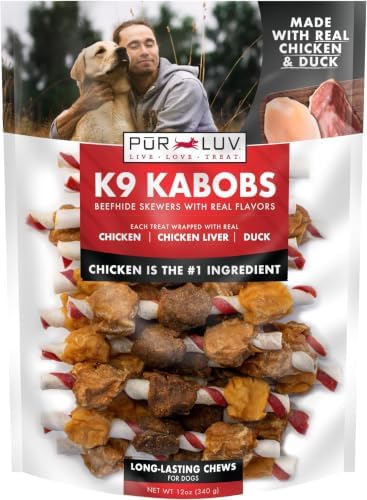 Pur Luv Dog Treats, K9 Kabobs Made with Real Chicken and Duck, 12 Ounces, Dog Snacks, Healthy, Easily Digestible, Long-Lasting, High Protein Treat, Satisfies Urge to Chew (Pack of 12) by PurLuv