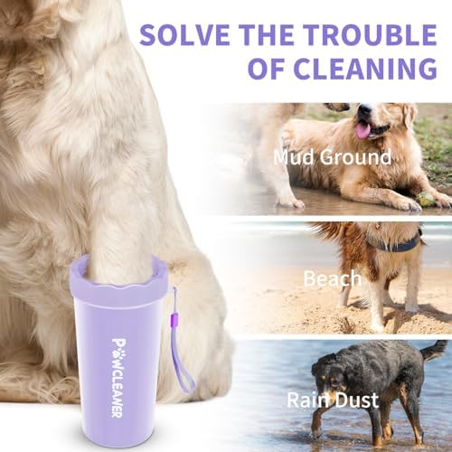 Professional 7 in 1 Dog Paw Cleaner for Dogs & Cats - Includes 1 Portable Paw Washer, 1 Bath Brush, 2 Dog Toothbrushes and 3 Absorbent Towels Note: Fits Paws 2.5 to 3.5 Inches Wide (Large, Purple) - Image 3