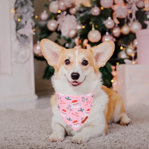 ADOGGYGO Pink Christmas Dog Bandana, Santa Xmas Tree Dog Scarf, Adjustable Fit Pink Pet Christmas Bandanas for Medium Large Dogs (Large) - Image 2