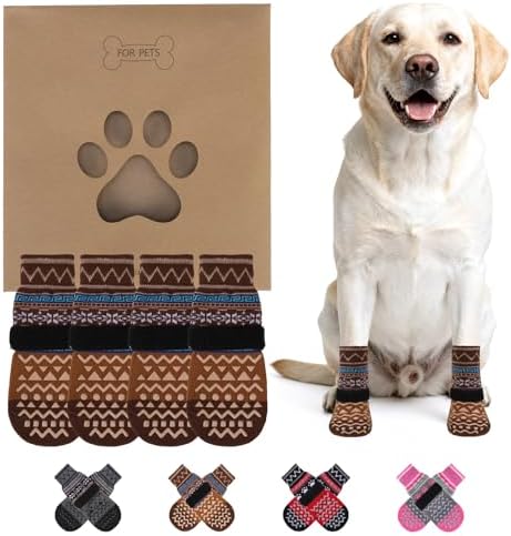 KOOLTAIL Dog Socks to Prevent Licking Paws for Hardwood Floors Anti Slip,Warm Winter Pet Boots&Paw Protector with Grippers,Double Sides Puppy Shoes Booties for Small Medium Large Senior Dogs XL by KOOLTAIL