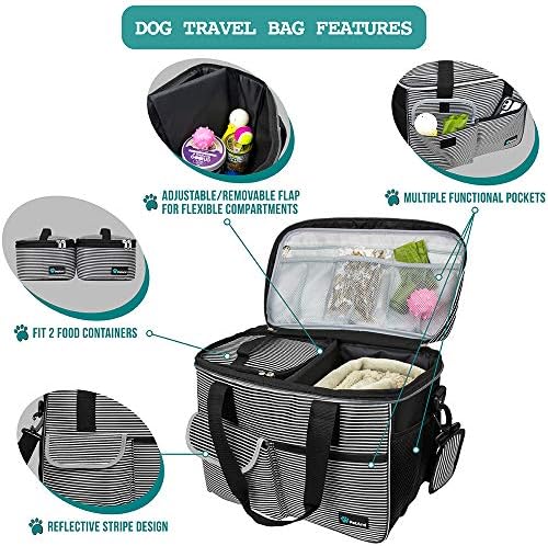 PetAmi Dog Travel Bag Organizer, Pet Supplies Tote, Stripe Black Medium - Image 4