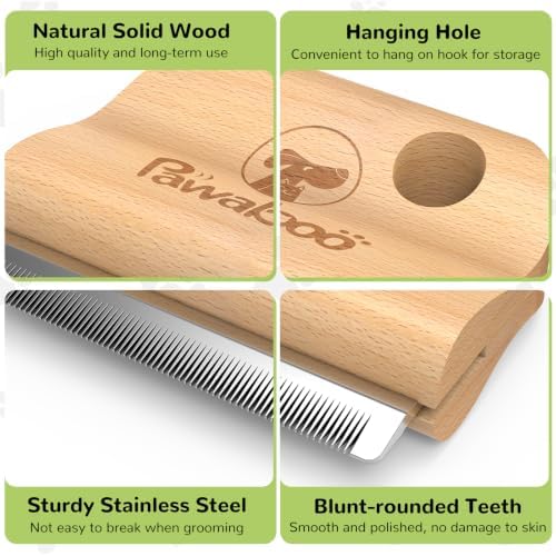 Pawaboo Deshedding Brush for Dogs&Cats, Wood Dog Hair Removal Comb, 3inch - Image 4