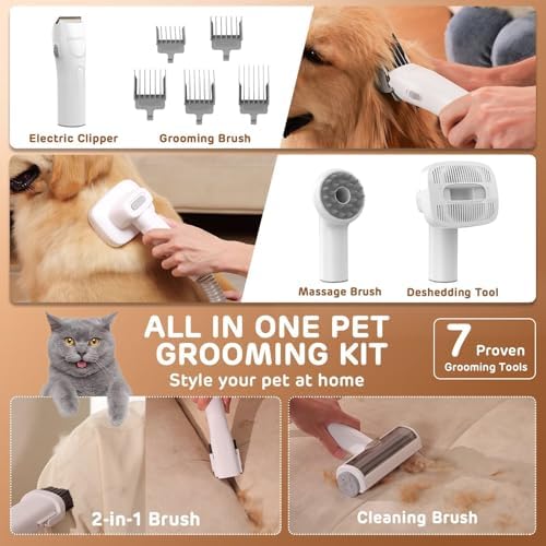 HEAPETS Dog Grooming Vacuum Kit - 3L Vacuum with 7 Tools, Low Noise Electric Clipper and Brush for Pet Shedding at Home, Black - Image 4
