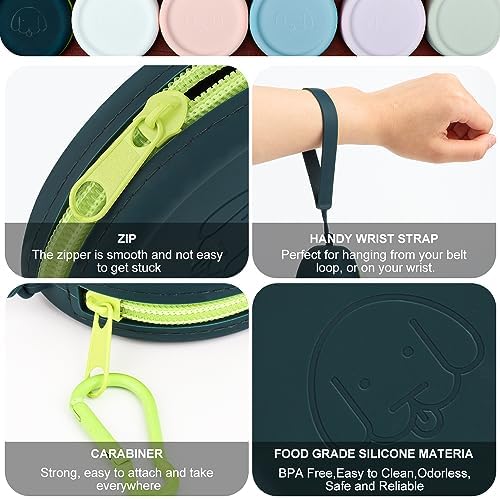 Silicone Dog Treat Pouch Small Bag,2PCS Pet Walking Bag for Dog and Cat,Pocket Size,Easy to Clean,Odorless,Zipper Design,Moisture-Proof,Travel Walking Bag,Portable Training Bag(Drak Green&White) - Image 4