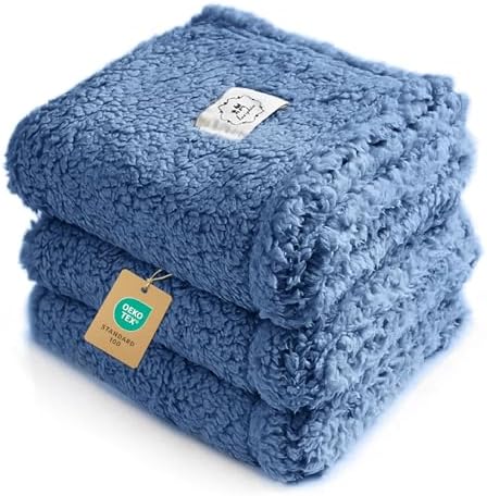 Luciphia 1 Pack 3 Calming Dog Blanket Fluffy Premium Fleece Pet Blankets Soft Sherpa Throw for Dogs Puppy Cat Haze Blue Large (41" x31") by luciphia