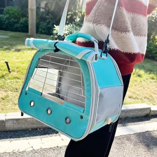 Bird Travel Carrier Cage, with Stainless Steel Metal Window and Wood Perch, Portable Bag for Cockatiel Parakeet Conure Green Cheek Budgie (Green, Steel Window) - Image 4