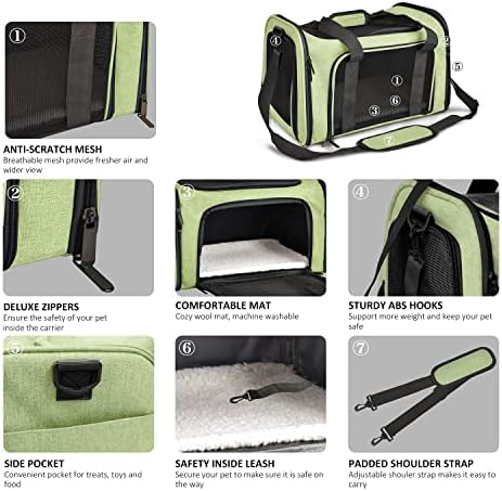 Henkelion Pet Carrier for Small Medium Cats Dogs Puppies up to 15 Lbs, Airline Approved Small Dog Carrier Soft Sided, Collapsible Travel Puppy Carrier - Green (Pack of 2) - Image 3