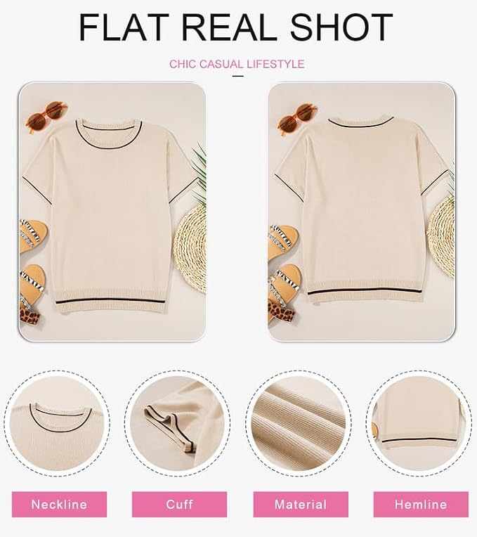 SHEWIN Womens Tops Trendy Short Sleeve Shirts Crewneck Lightweight Knit Sweater Top Business Casual Outfits - Image 4