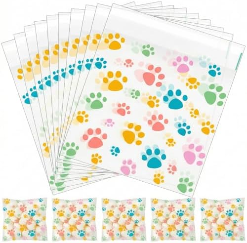 Pasimy 200 Pcs Dog Paw Treat Bags, Clear Self Adhesive Pastel Color by Pasimy