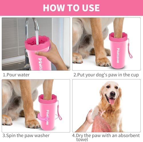 Professional 7 in 1 Dog Paw Cleaner for Dogs & Cats - Includes 1 Portable Paw Washer, 1 Bath Brush, 2 Dog Toothbrushes and 3 Absorbent Towels Note: Fits Paws 2.5 to 3.5 Inches Wide (Large, Pink) - Image 4