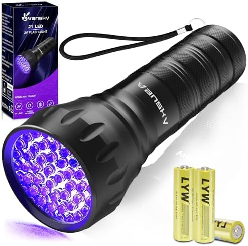 Black Light UV Light Flashlight, 21 LED 395nm Ultraviolet Blacklight Flashlight Mini Pet Urine Detector for Dog/Cat, Dry Stains, Resin Curing, Matching with Pet Odor Eliminator(Batteries are Included) by Vansky