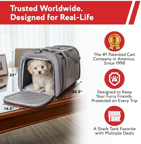 dbest Products Pet Smart Cart Sport, Soft Sided Collapsible Cat Carrier Airline Approved with Mesh Panels and Easy Side/Top Loading, Grey - Image 3