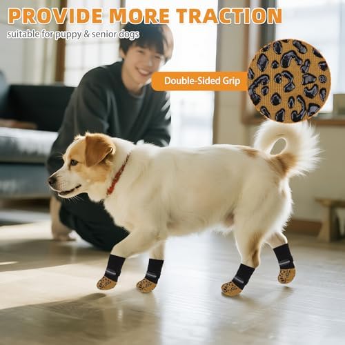 KOOLTAIL Anti Slip Dog Socks to Prevent Licking Paws,Dog Shoes for Hot Pavement, Reflective Traction Control Booties, Dogs Boots & Paw Protector for Hardwood Floors Small Medium Large Senior Dogs - Image 5