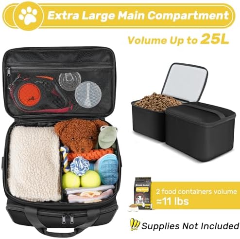 6 Set Dog Travel Bag, Large Pet Travel Kit for Supplies, Black - Image 2
