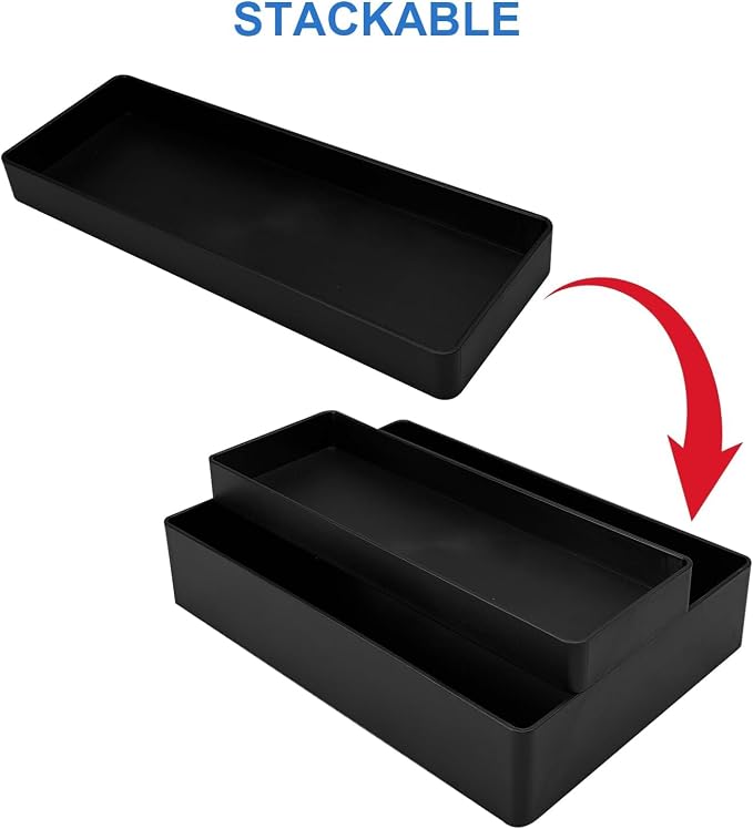 Amazon Basics Rectangular Plastic Desk Organizer, Half Accessory Tray for Office Supplies and Workspace Organization, 9.4" x 3.3" x 1", Black (Pack of 2) - Image 4