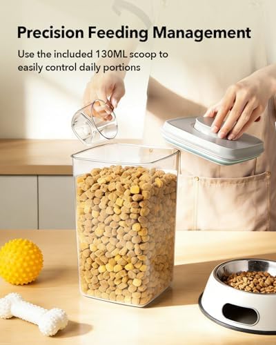 Dog Food Storage Container with One-Touch Lid, 4.22 QT / 4.0 L BPA-Free Cat Food Storage Container，Stackable Durable PET with 130ml Scoop, for Kibble, Treats, and Precise Feeding - Image 4