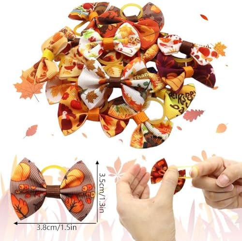 20Pcs/10 Pairs Thanksgiving Pumpkin Maples Pattern Yorkie Dog Puppy Hair Bows with Rubber Bands Hair Accessories Bow Pet Grooming Cute Pet Small Hair Bowknot (Pumpkins) - Image 5