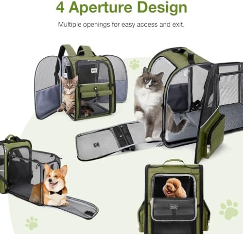 Large Cat Backpack Carrier Expandable Pet Carrier Backpack for Small Dogs Medium Cats Fit Up to 18 Lbs, Dog Backpack Carrier, Foldable Puppy Backpack Carrier for Travel,Dark Green, Large - Image 5