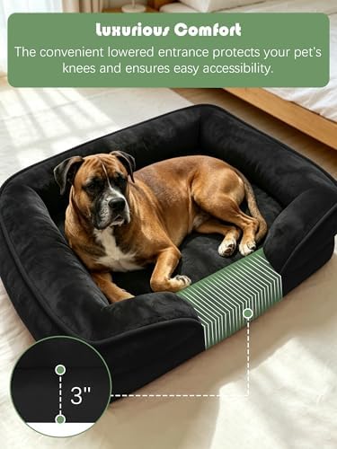 Spotted Play Orthopedic Dog Bed with Sides - Sofa Beds for Large Dogs, Supportive Foam Pet Couch Bed with Washable Removable Cover, Waterproof Lining and Non-Slip Bottom, Black - L-Plus - Image 3