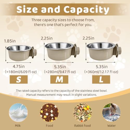 2Pcs Pets Lightweight Stainless Steel Bowl,Removable Stainless Steel Pet Hanging Food Water Feeder Bowl for Puppy Dog Cat Rabbit Ferret Bird Gunea Pigs (Gray-Large) - Image 3