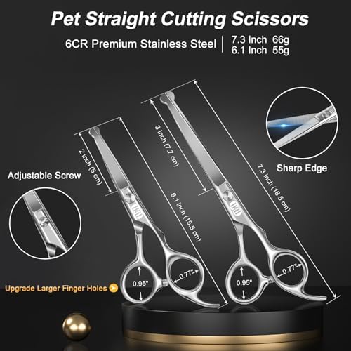 CIICII Dog Grooming Scissors Kit, 7 Inch Safety Pet Cat Shears Set (Silver) - Image 2