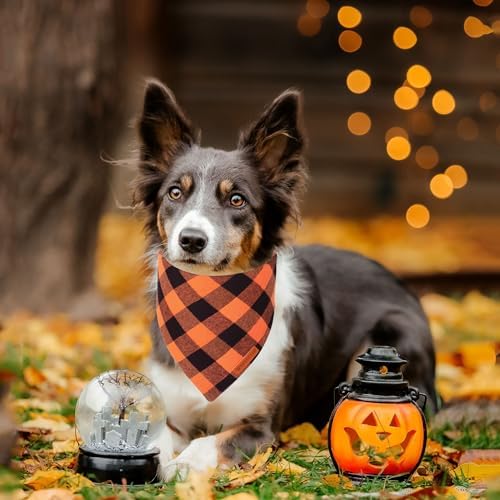 ADOGGYGO Fall Thanksgiving Dog Bandanas, Orange Plaid Dog Scarf, Large - Image 3