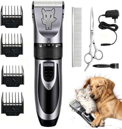 Highdas Dog Clippers for Grooming Low Noise, Cordless Electric Dog Grooming Kit Clippers Rechargeable, Quiet Dog Shaver, Pet Hair Trimmer Kit for Dogs & Cats (Grey) by HighdasDogGroomingKit