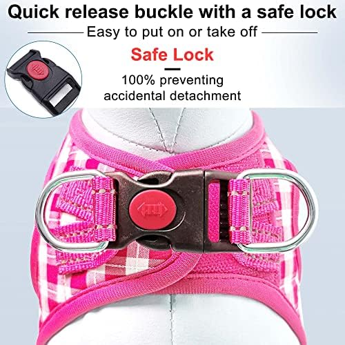 Dog Harness Step-in Breathable Puppy Cat Vest, Medium, Pink Check - Image 5