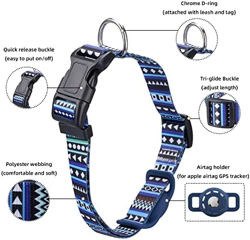 Dog Collar, Compatible with AirTag, Polyester Pet Cat Puppy Collar for Small, Medium, Large, and Extra Large Dogs, Bohemia Navy, L: 14.9-24.8 inch Neck - Image 3