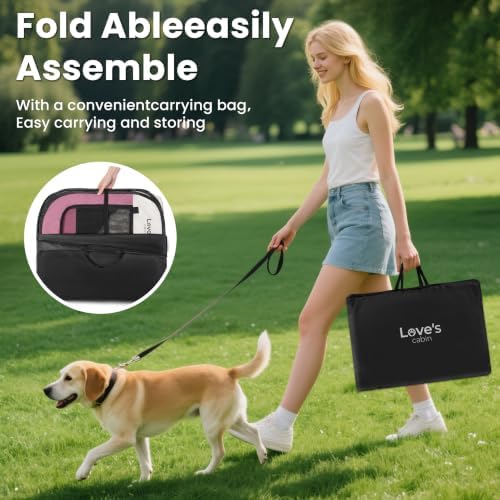 Love's cabin Pet Puppy Dog Playpen, Medium Dog Tent Crates Cage Indoor/Outdoor, Portable Playpen for Cat, Foldable Pop Up Dog Kennel Playpen with Carring Case, Removable Zipper Top, Pink - Image 5